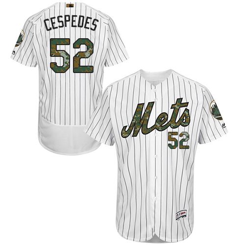 Mets #52 Yoenis Cespedes White(Blue Strip) Flexbase Authentic Collection Memorial Day Stitched MLB Jersey